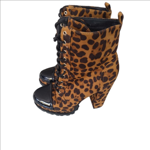 Wild Diva Animal Print Ankle Boots with Glossy Black Details